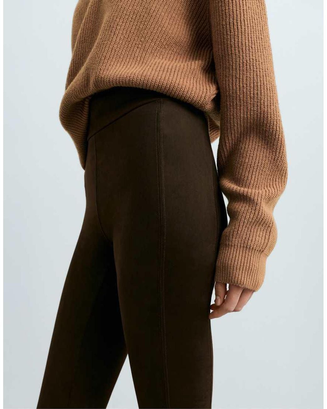 Oysho Brown Suede-Effect Ankle-Length Leggings