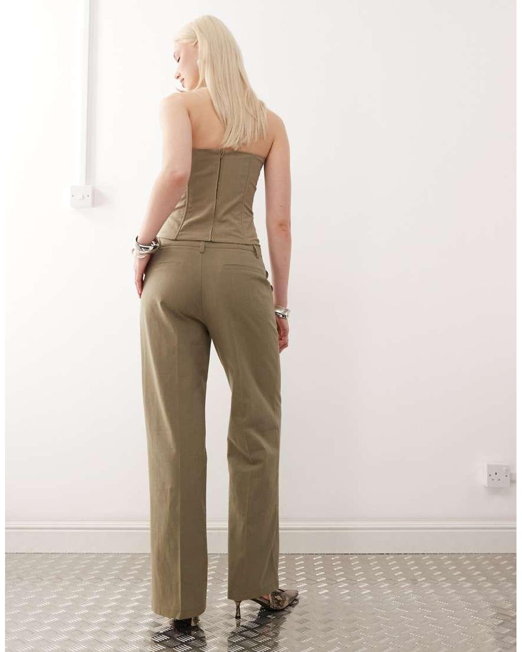 Lioness Natural Elements Linen Look Cotton Low Waisted Tailored Wide Leg Trousers Co-ord