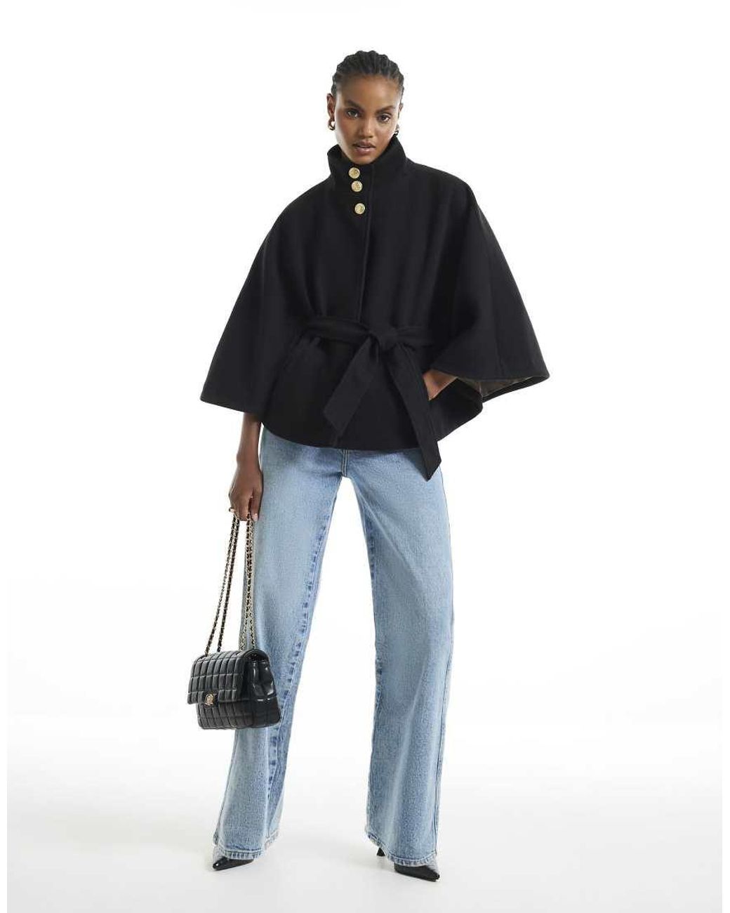 River Island Blue Funnel Neck Belted Cape Coat
