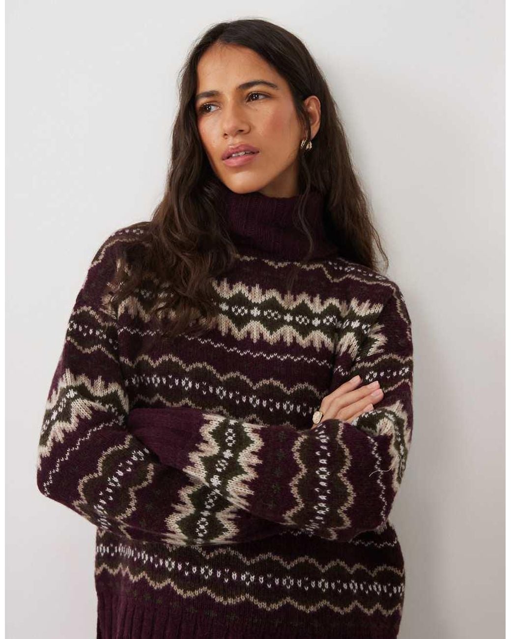 Barbour Brown Helen Roll Neck Fairisle Knitted Jumper
