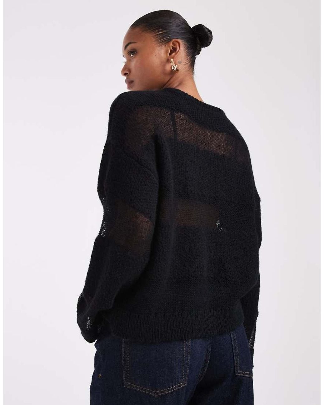 Noisy May Black Slouchy Sheer Stripe Knitted Jumper