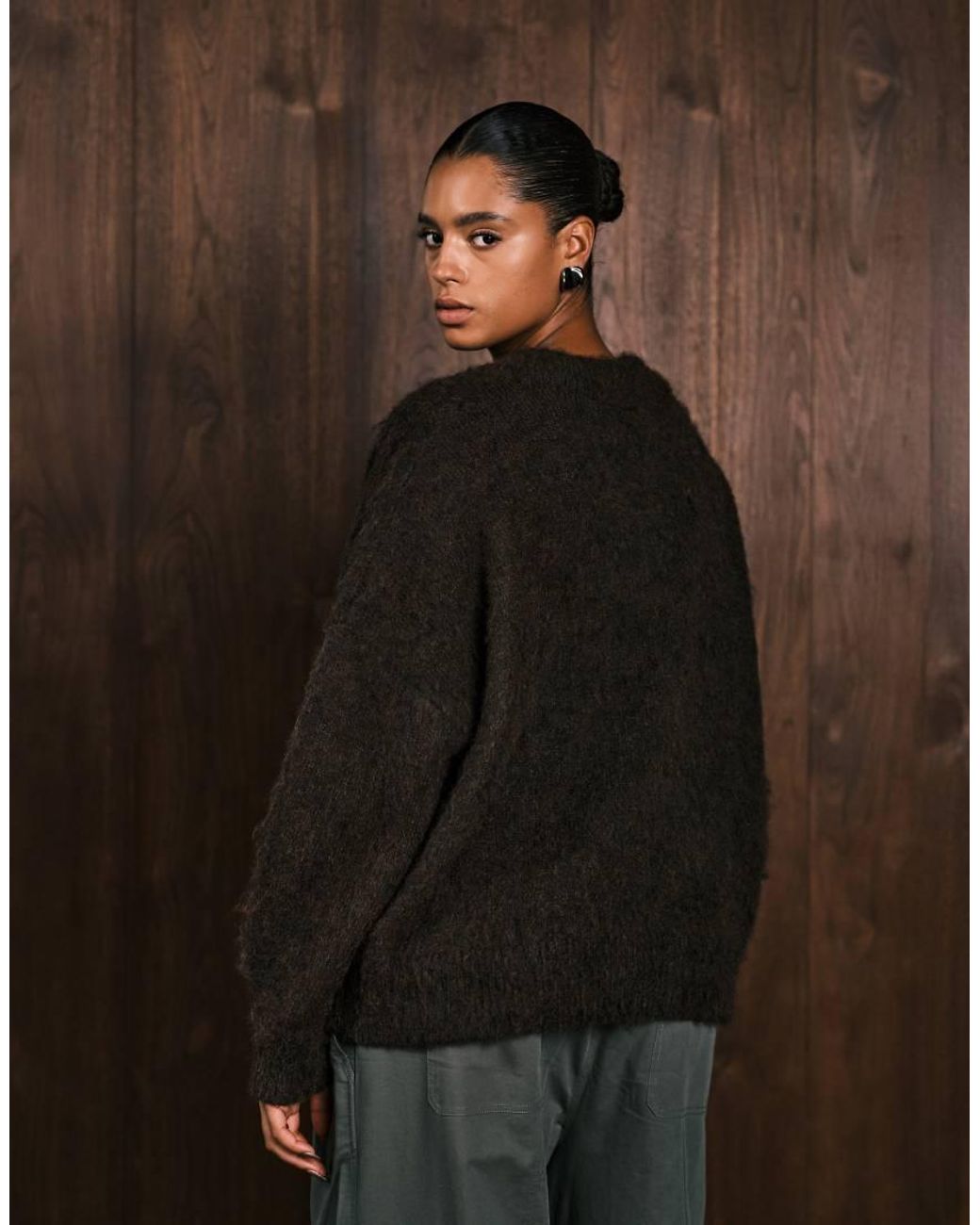 ASOS Black Asos Design Curve Knitted Brushed V Neck Oversized Jumper