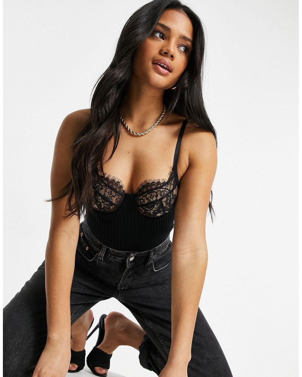 Missguided Sheer Lace Bodysuit in Black | Lyst UK