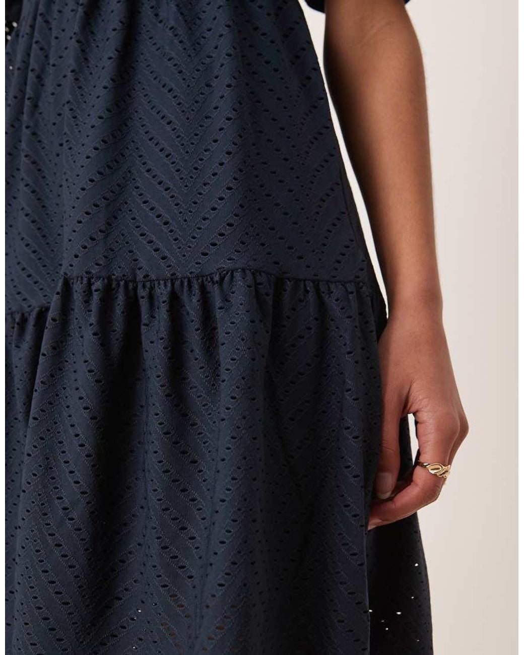 Jdy Blue Tiered Broderie Mini Dress