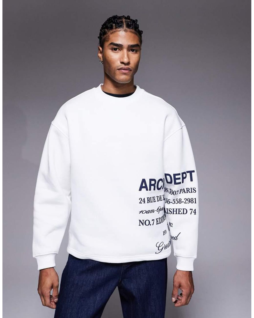 River Island White Essential Crew Printed Sweatshirt for men
