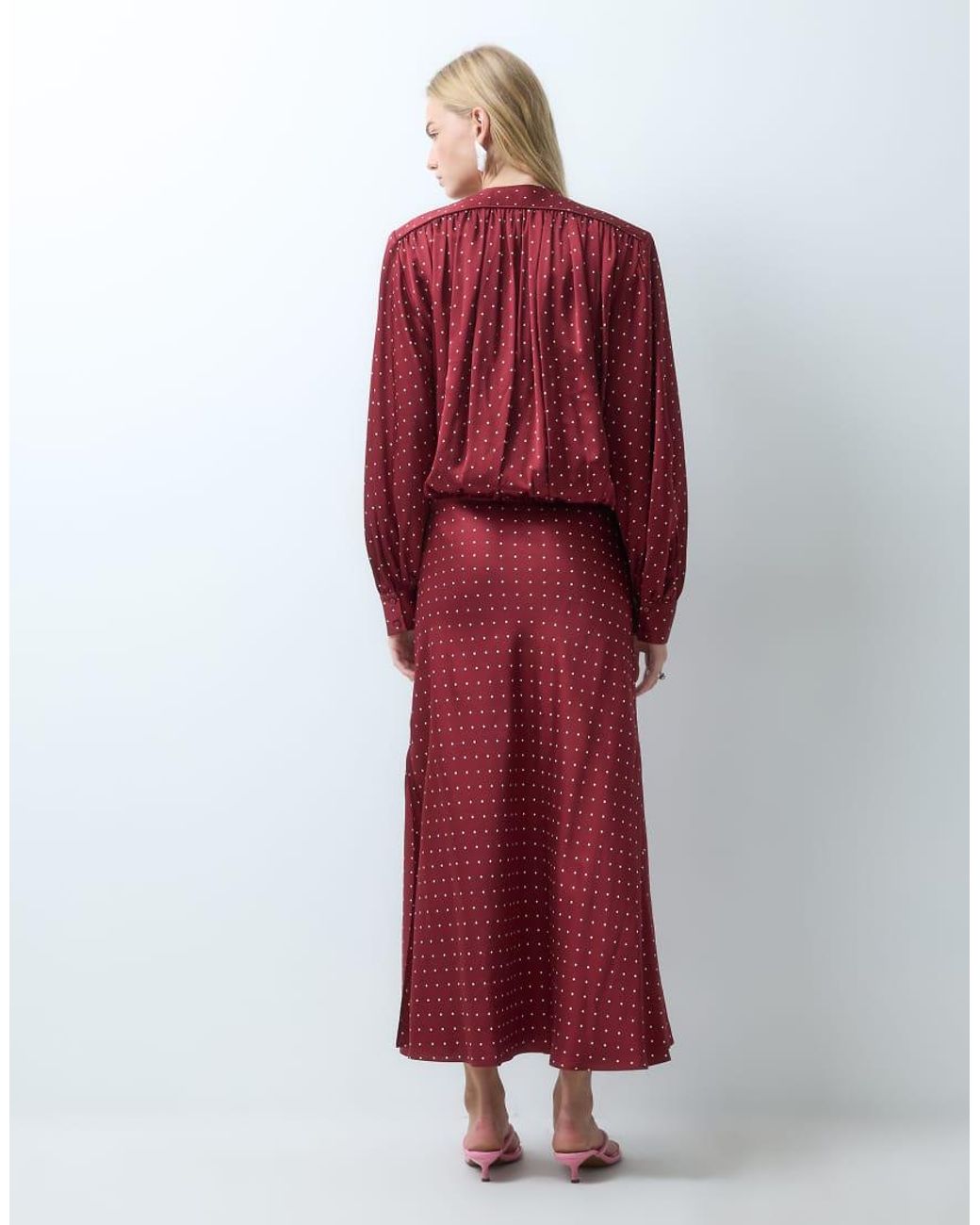 & Other Stories Red Long Sleeve Satin Wrap Dress