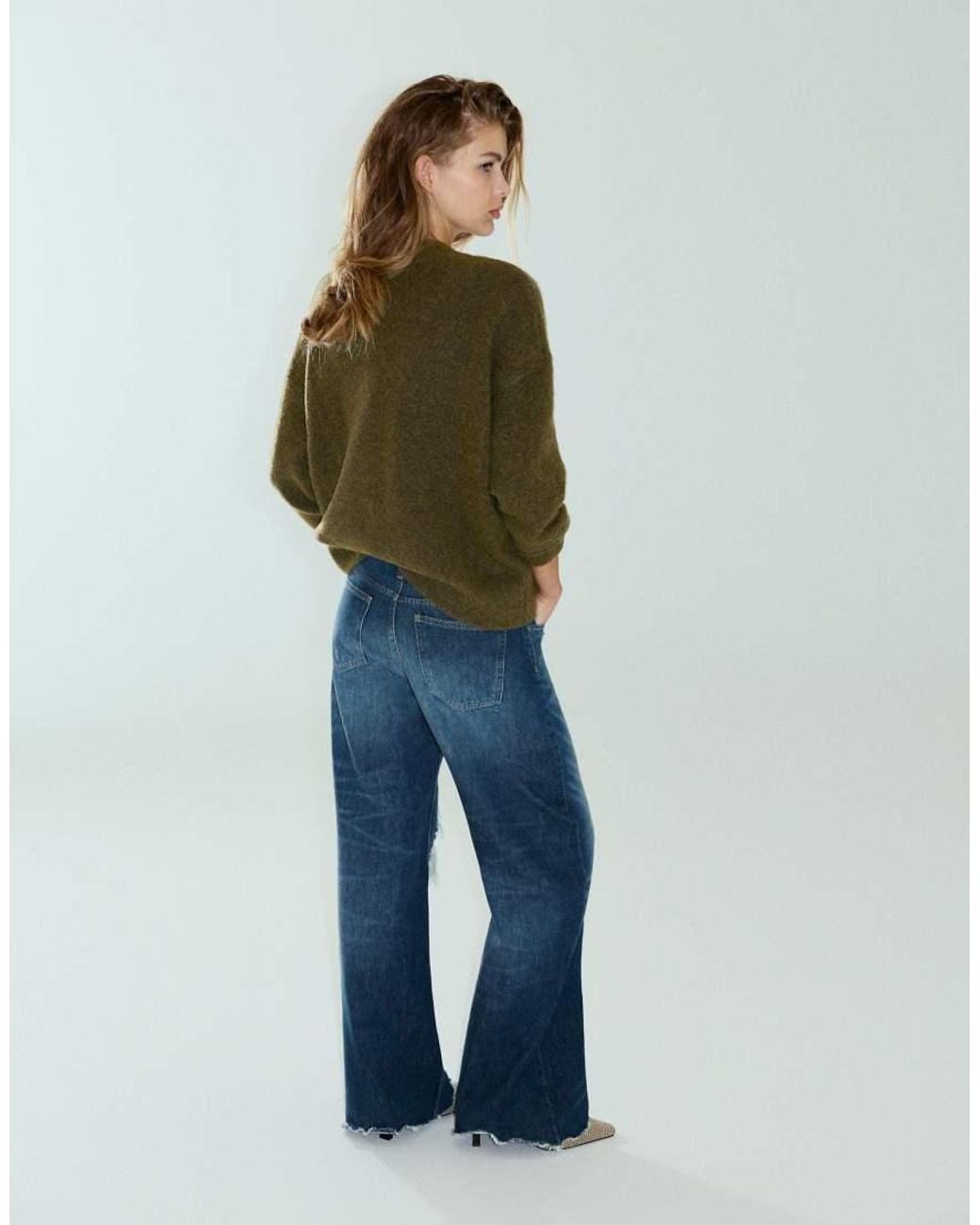 Pull&Bear Green Boxy V-Neck Jumper