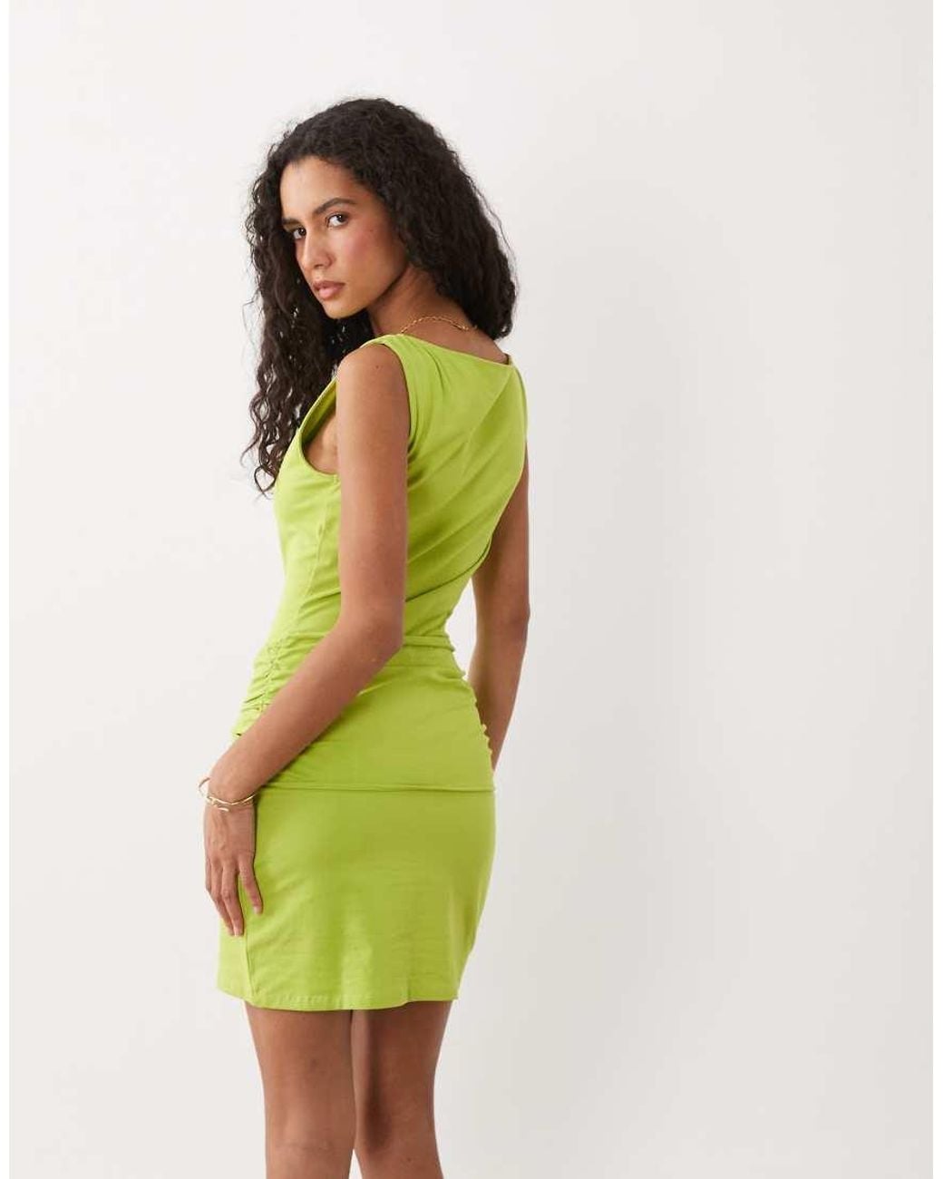 ASOS Green Cotton Elastane Wrap Mini Dress