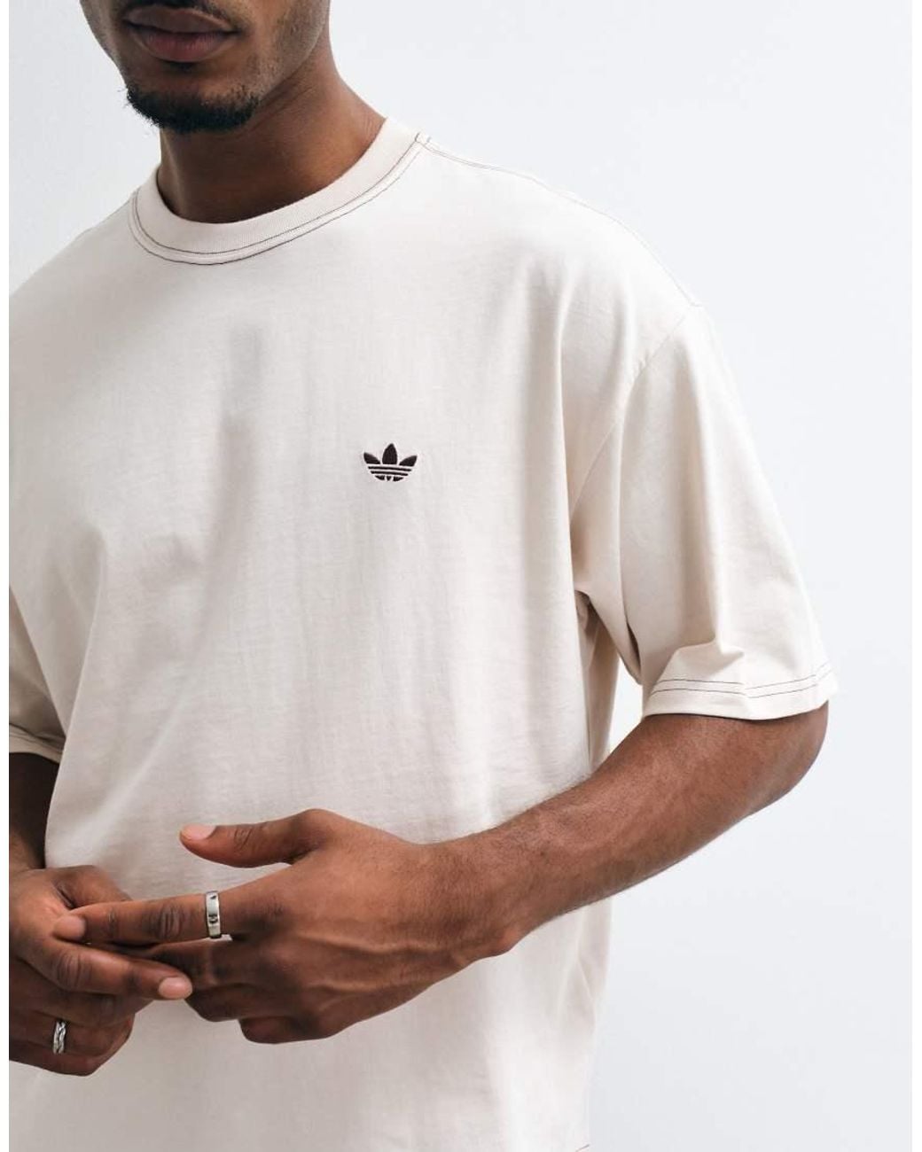 Adidas Originals White Oversized Contrast Stitch Tee for men