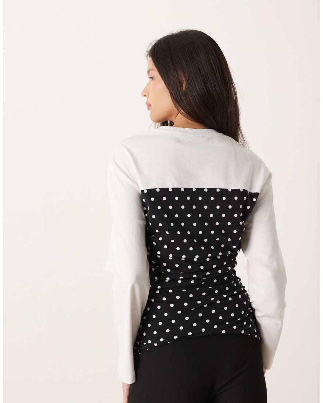 ASOS Black Cinched Polka Dot Long Sleeve Top