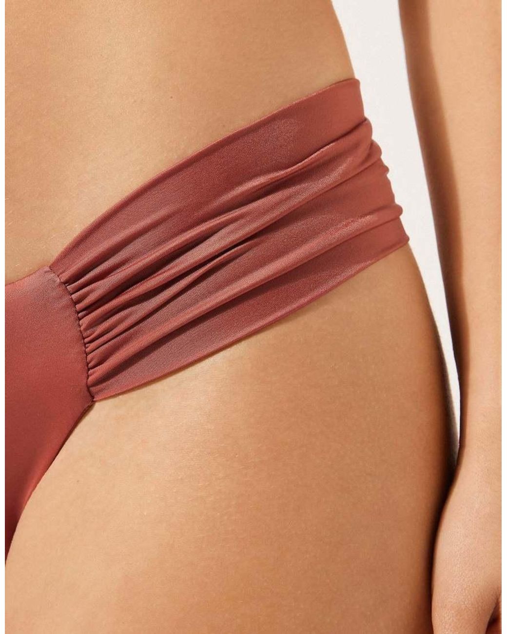 Calzedonia Pink Calzendonia Ruched Brazilian Bottoms Shiny Satin