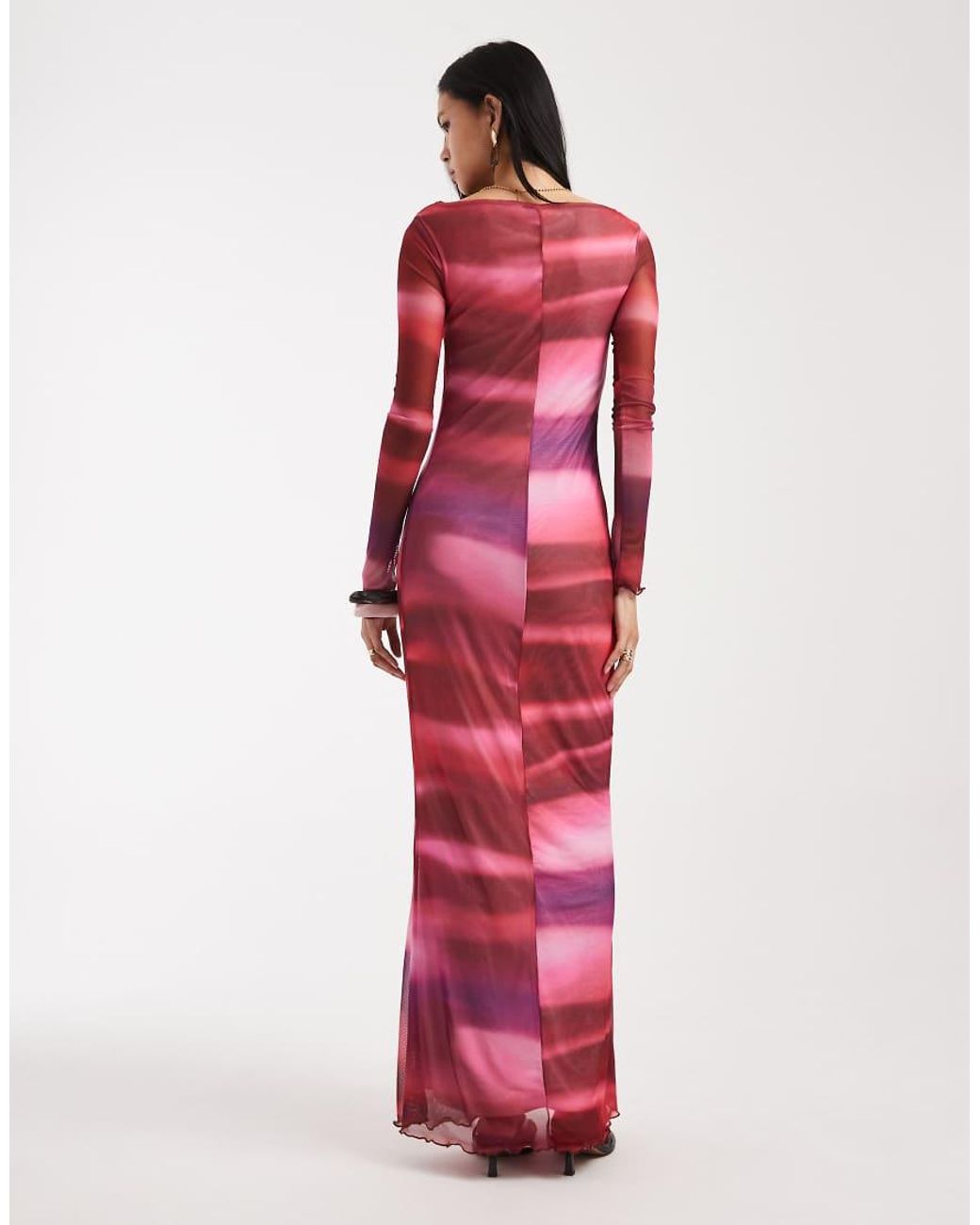 Vero Moda Red Long Sleeve Mesh Maxi Dress