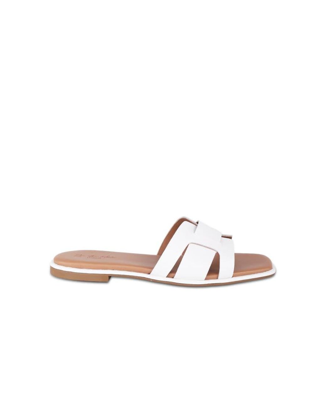 OFF THE HOOK White Heath Leather Slip On Flat Sandals