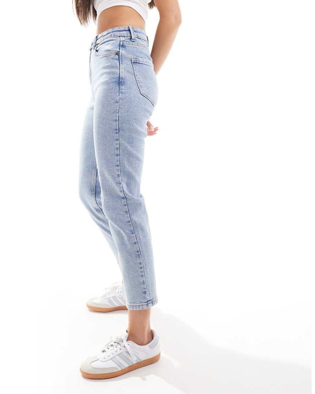 Stradivarius Blue Cotton Slim Mom Jean With Stretch