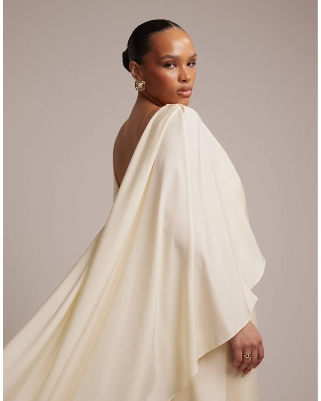 ASOS Natural Asos Design Curve Cape Overlay Low Back Maxi Wedding Dress