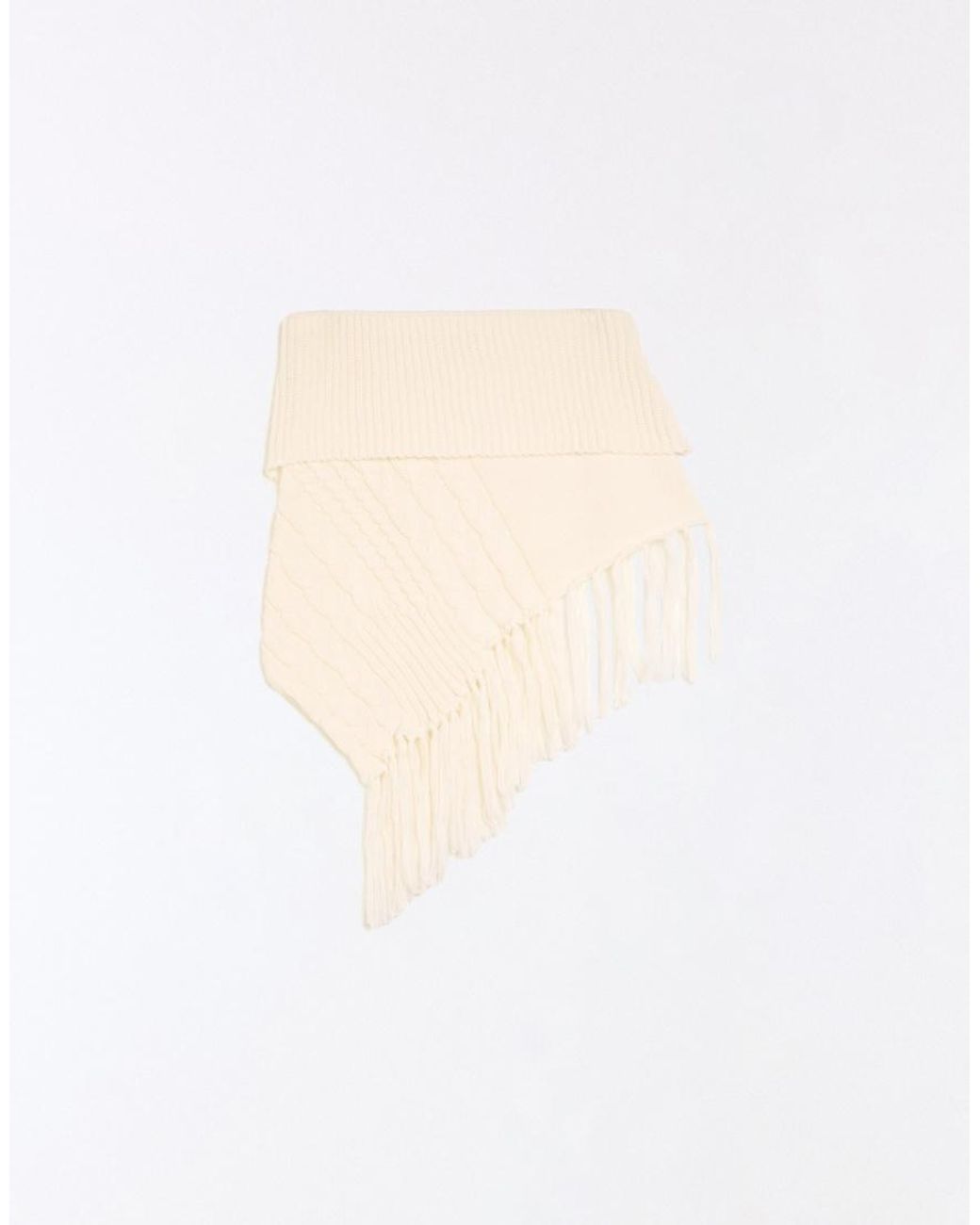 Bershka Gray Cable-Knit Poncho With Fringing