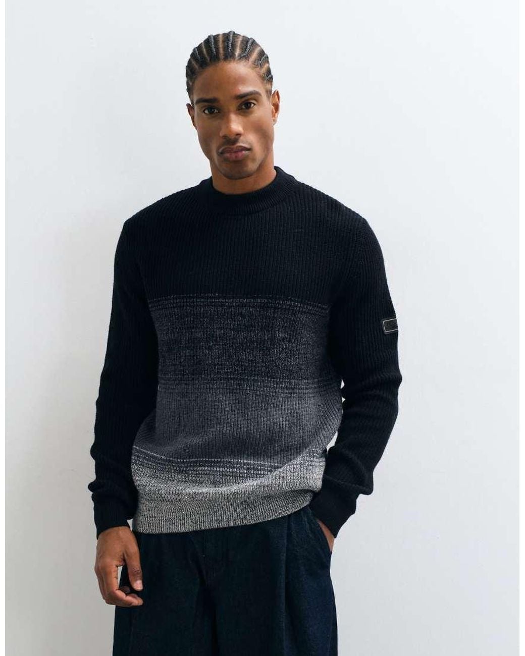 Barbour Blue Raynes Wool Blend Stripe Crew Neck Jumper for men