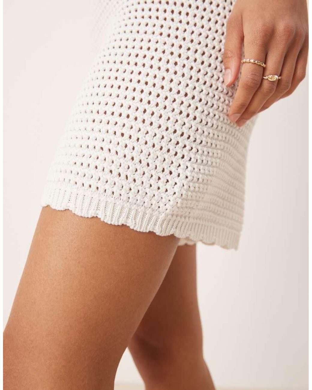 Gina Tricot Natural Co-Ord Knitted Crochet Shorts