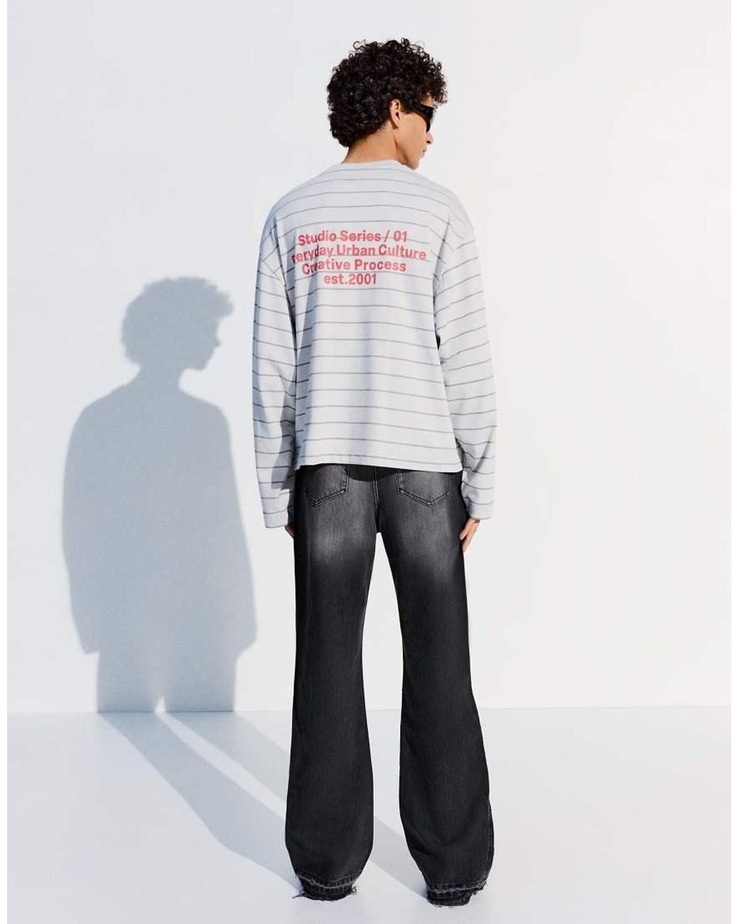 Bershka White Tall Straight Flared Jeans for men