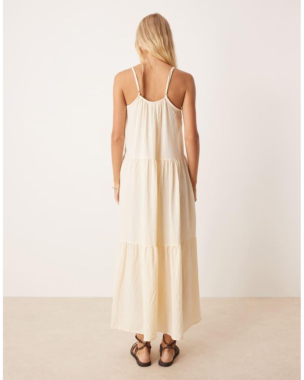 Brave Soul Natural Smock Tiered Midi Dress