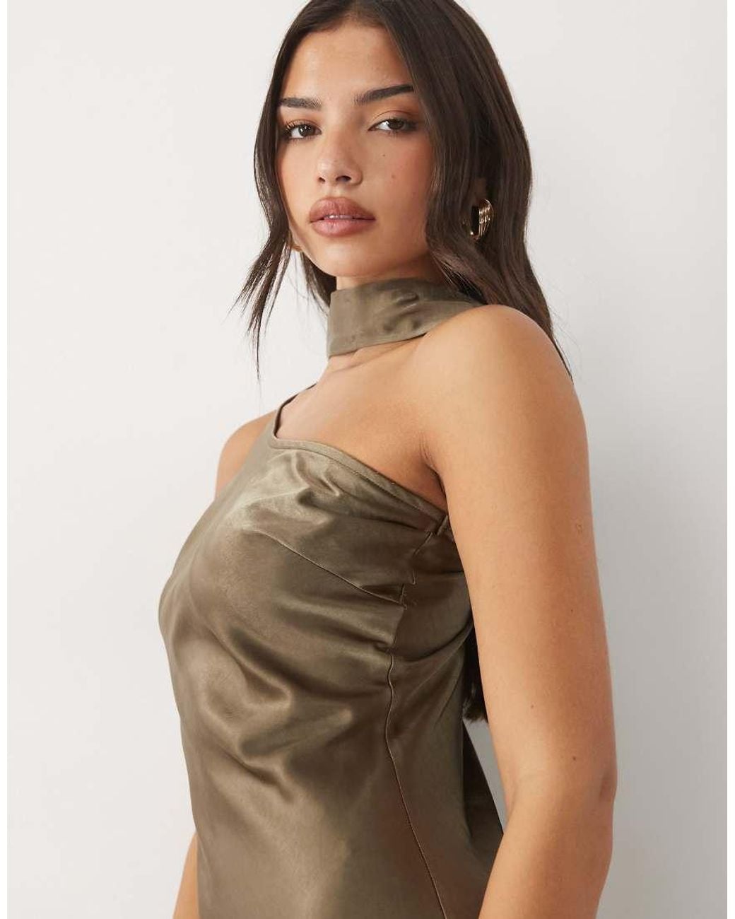 TFNC London Natural Satin One Shoulder Maxi Dress With Scarf