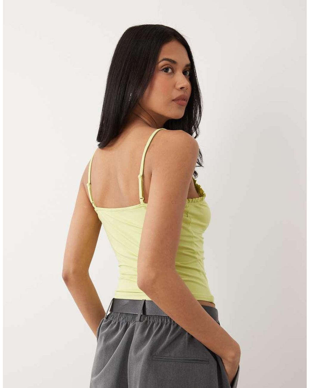 ASOS Green Slinky Ruffle Detail Cami Top