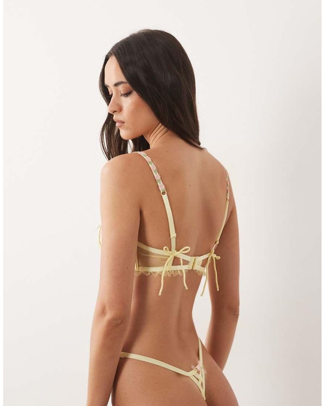 For Love & Lemons Yellow Twilight Embellished Sheer Low Rise Thong Co-ord