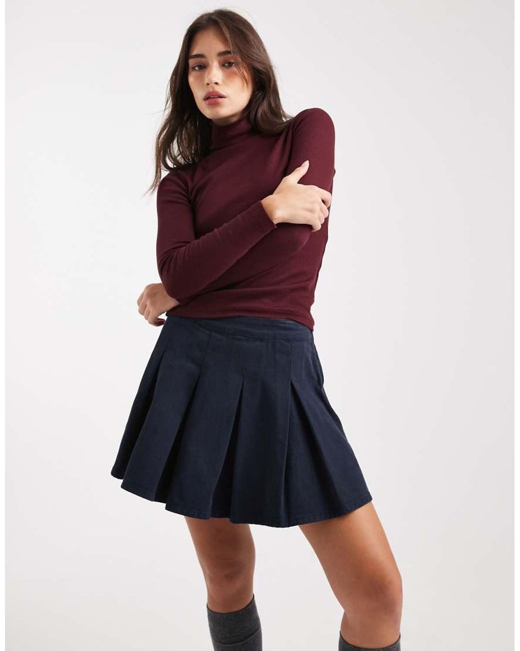 Miss Selfridge Blue Femme Pleated Mini Skirt