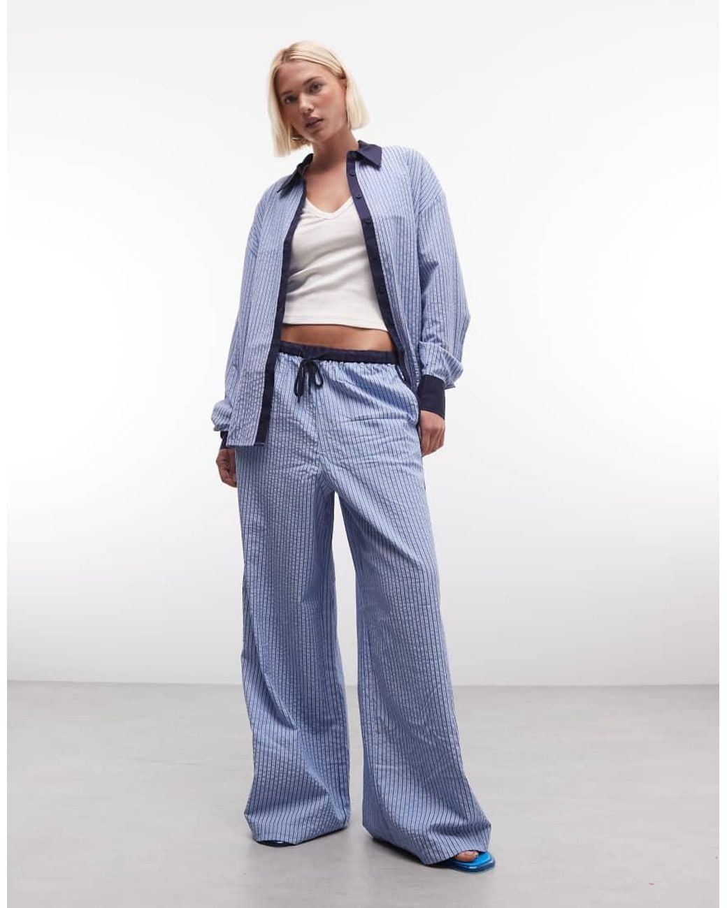 ASOS Blue Tipped Pull On Trousers With Tie