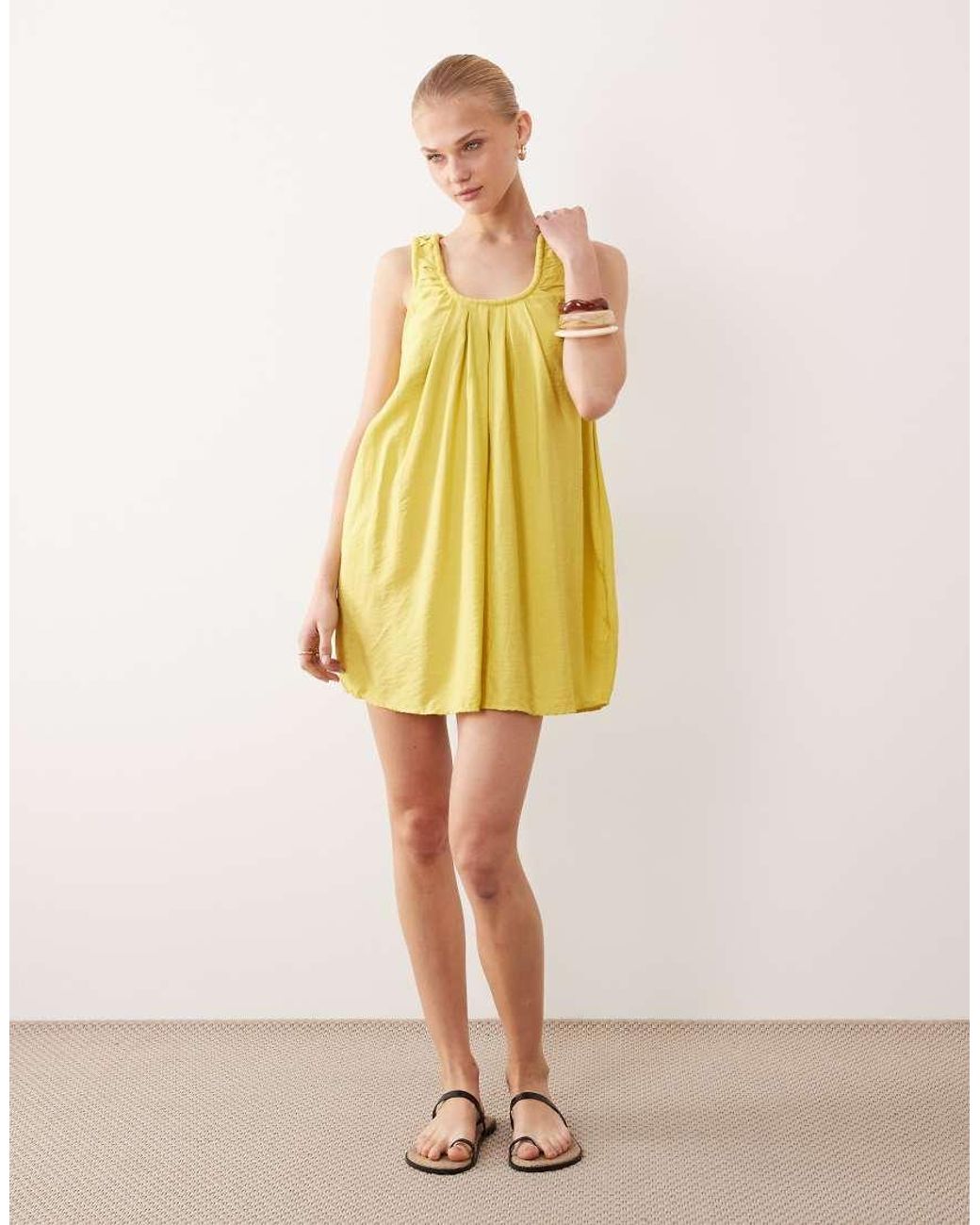 ASOS Yellow Scoop Ruched Neck Mini Sundress