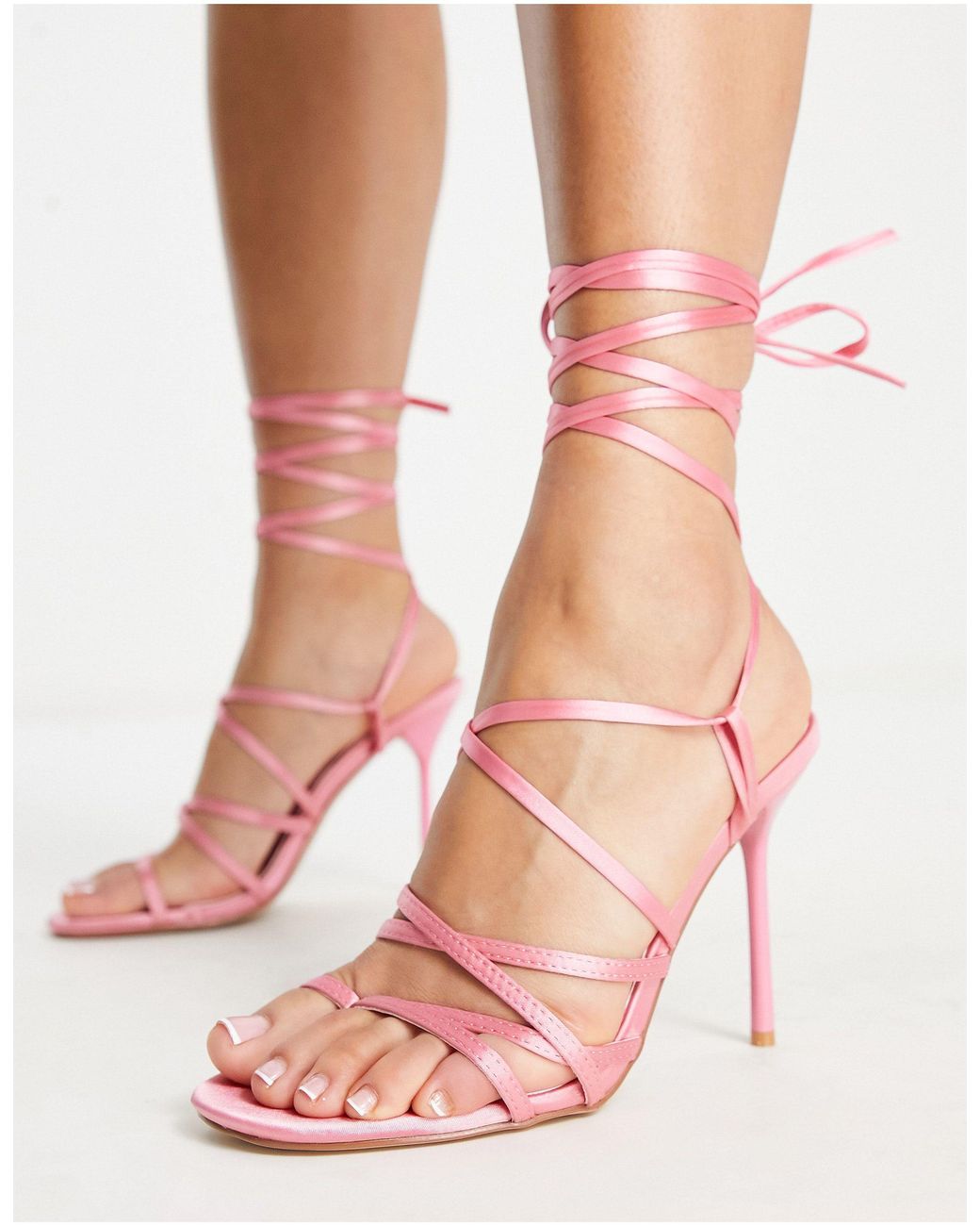 Simmi Shoes Simmi London Una Tie Ankle Satin Sandals In Pink Lyst Canada