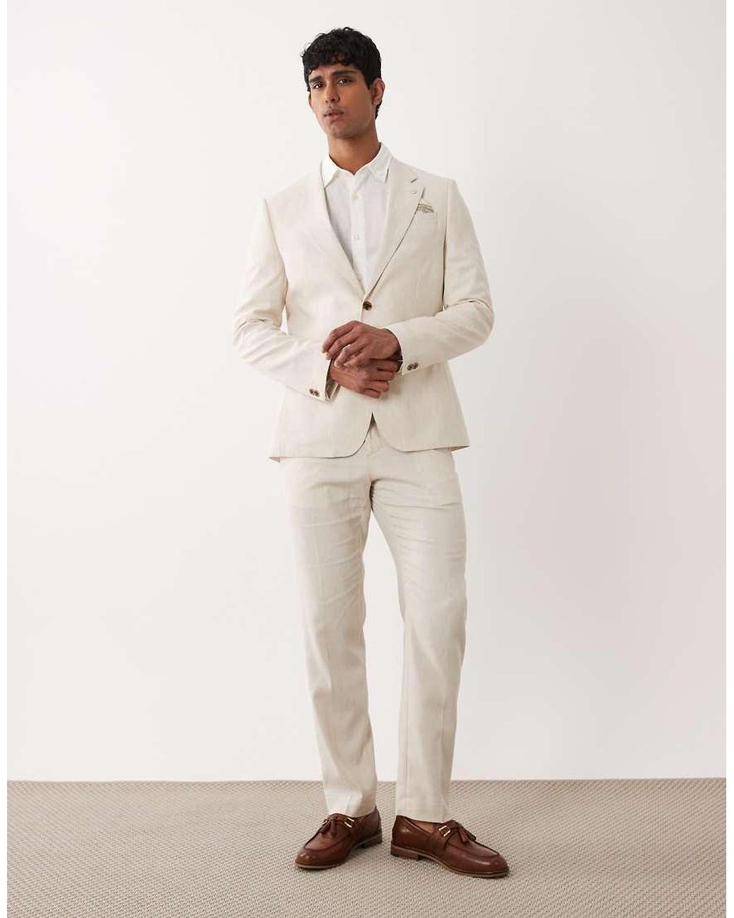 River Island Natural Linen Blend Suit Jacket for men