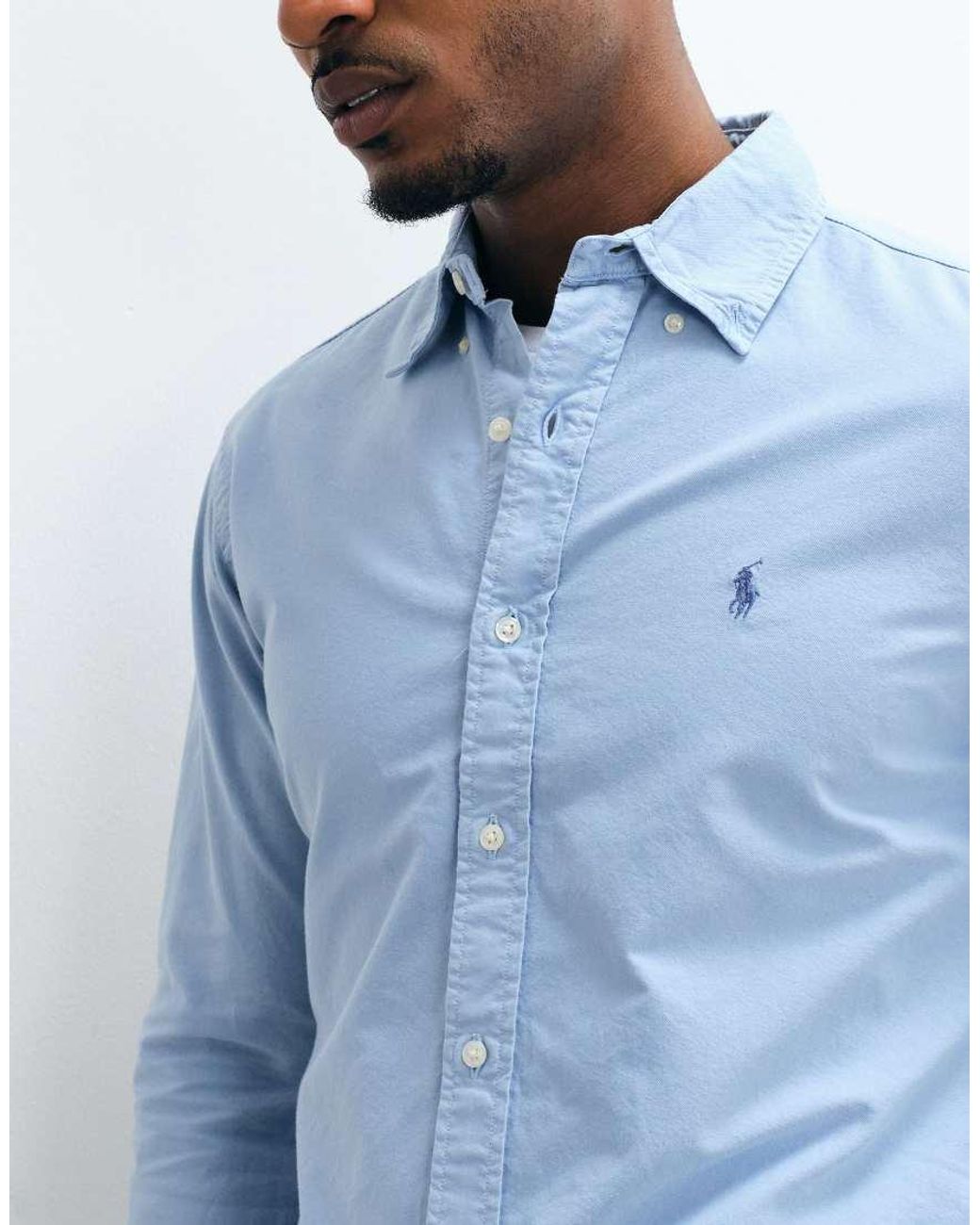 Polo Ralph Lauren Blue Icon Logo Slim Fit Garment Dyed Oxford Shirt for men