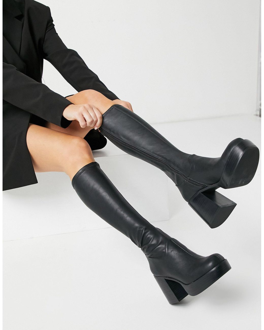 ASOS Coconut Chunky Platform Knee Boots in Black | Lyst UK