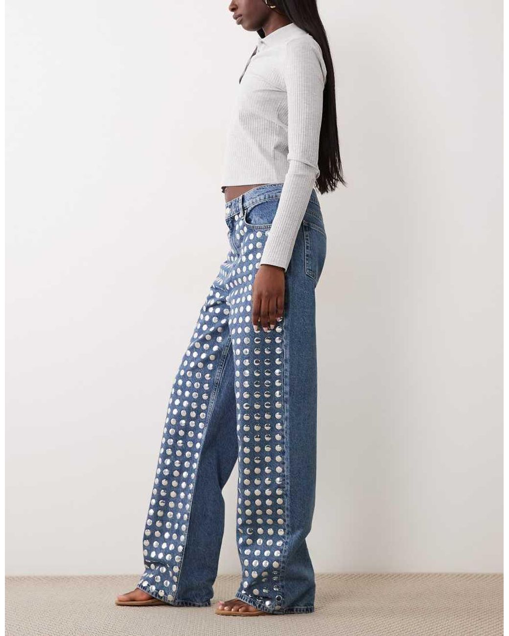Mango Blue Circle 100% Cotton Straight Jean With Discs