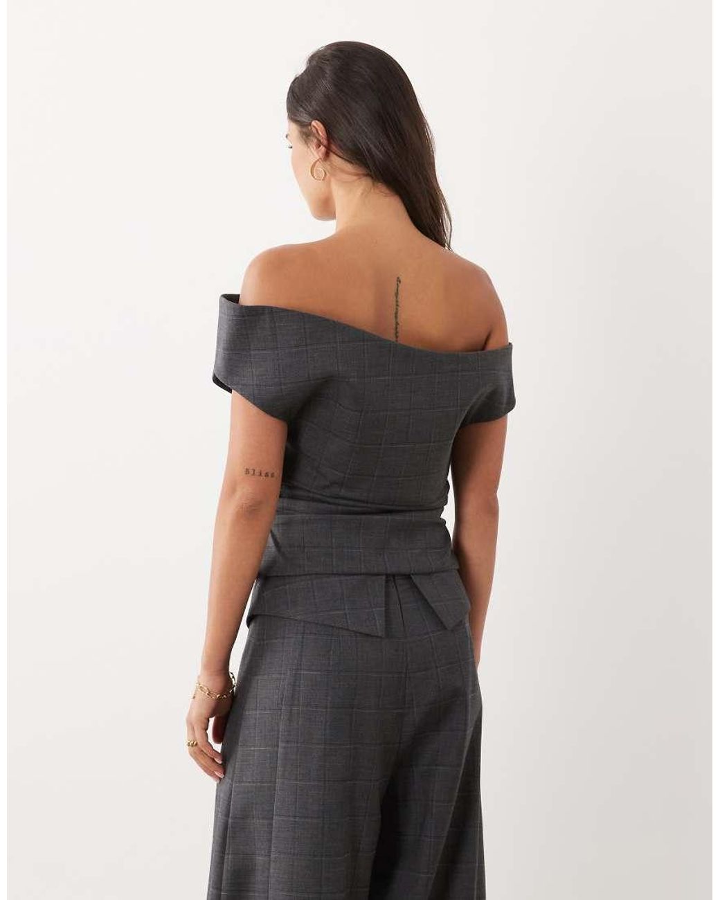 ASOS Gray Tailored Off Shoulder Co-Ord Top