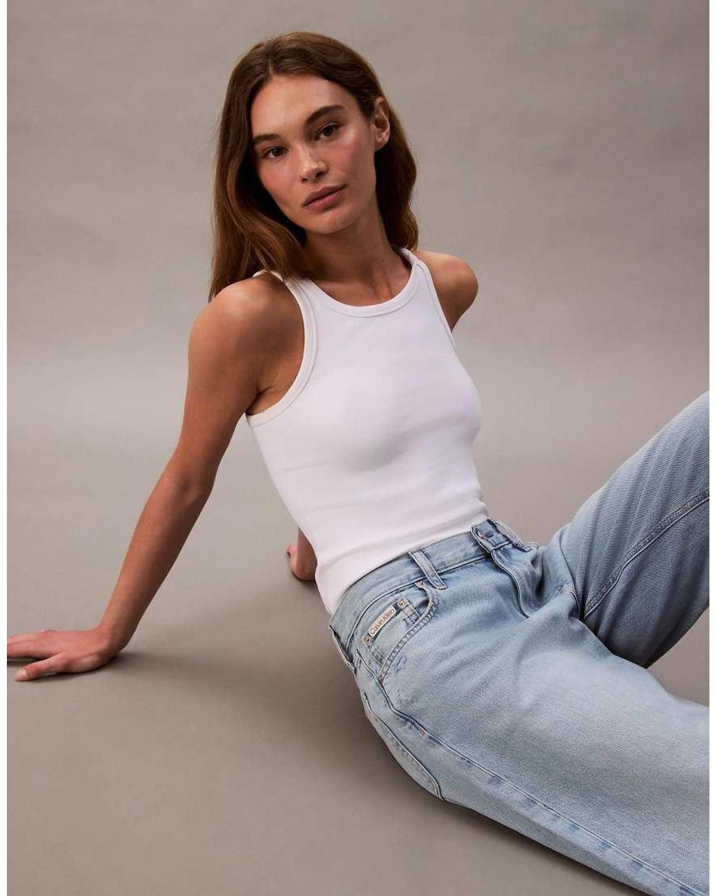 Calvin Klein White Low Rise Distressed Baggy Jeans