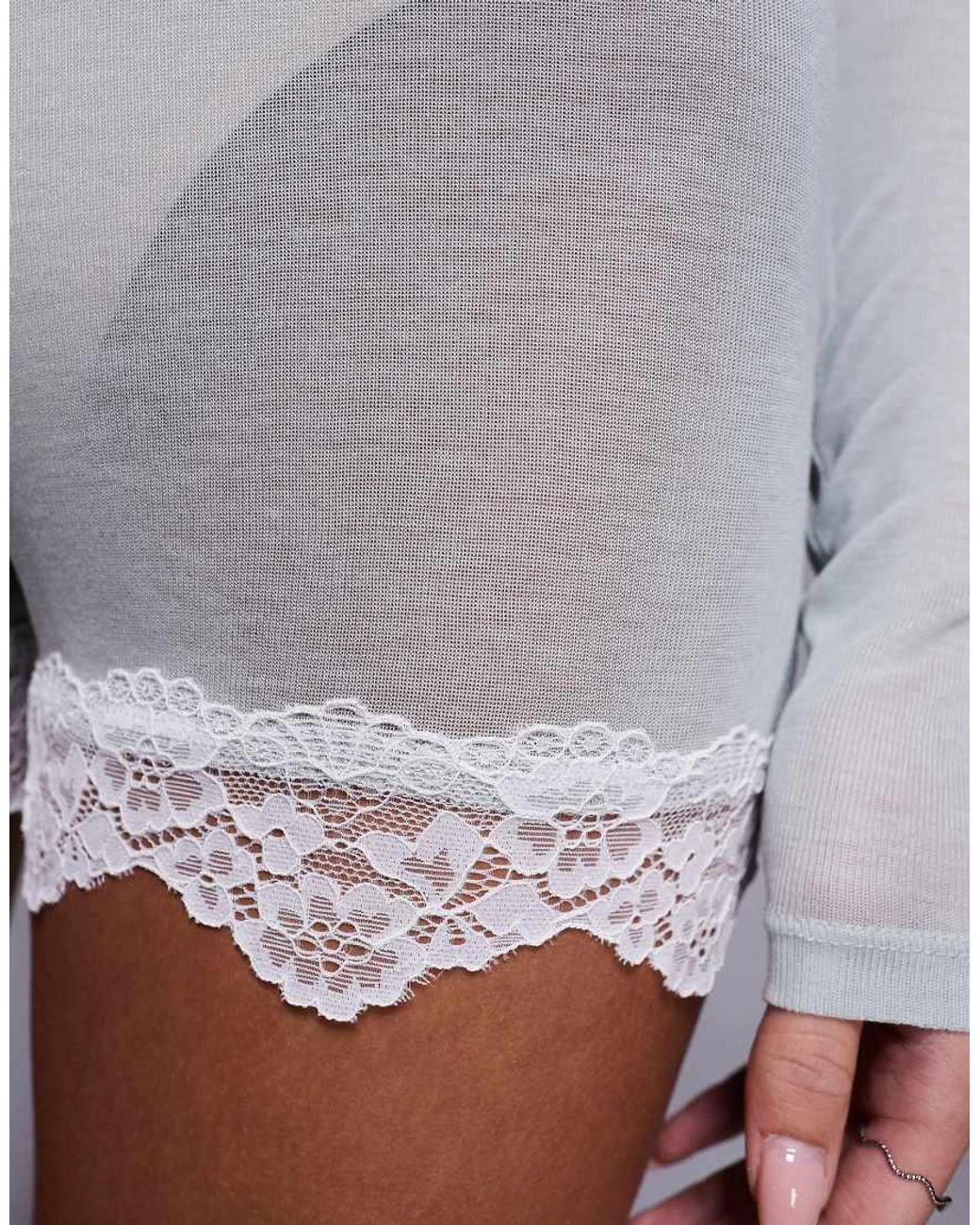 ASOS Gray Honey Semi-sheer Nightwear Shorts With Lace Trim