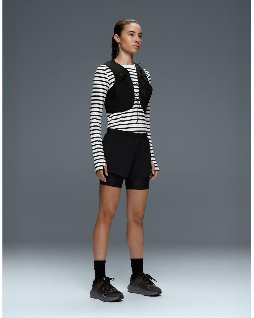 Oysho Black Mid Rise 2-in-1 Technical Shorts
