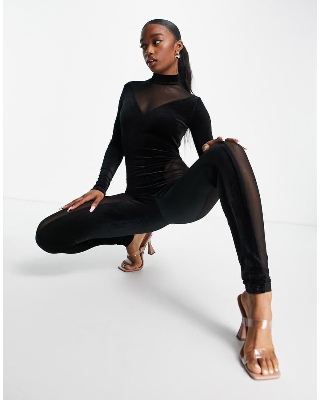 SIMMI Black Simmi Sheer Detail Mesh Jumpsuit