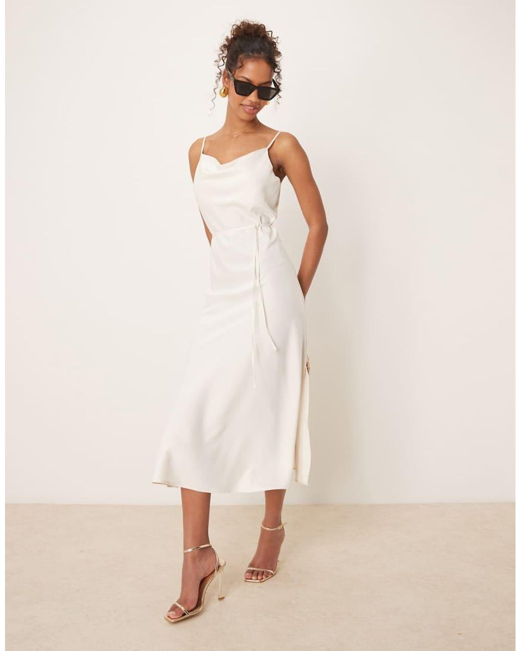 Y.A.S Natural Satin Cami Midi Dress