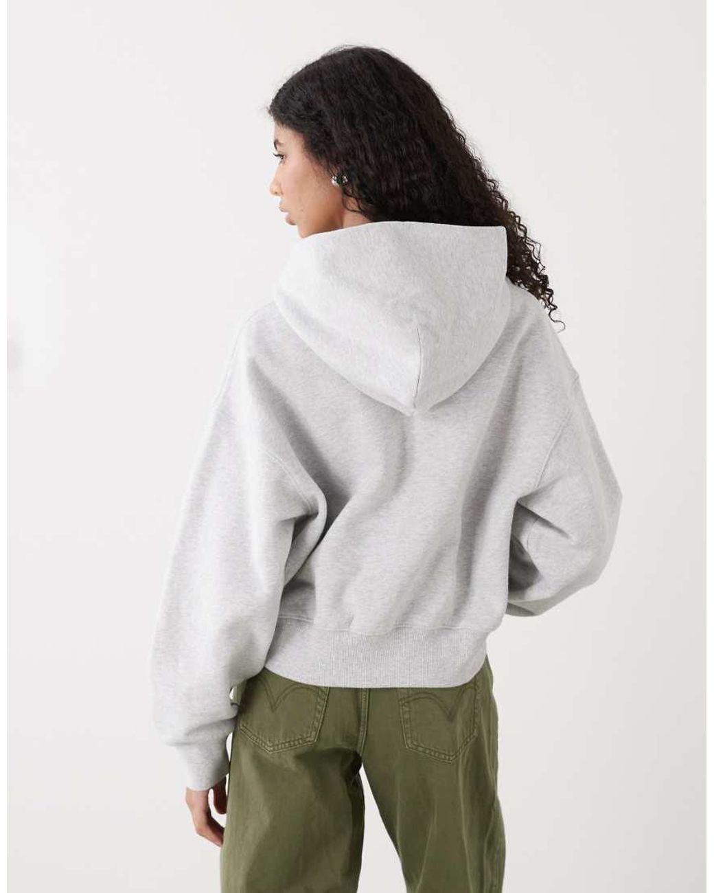Weekday White Boxy Cropped Zip Through Hoodie