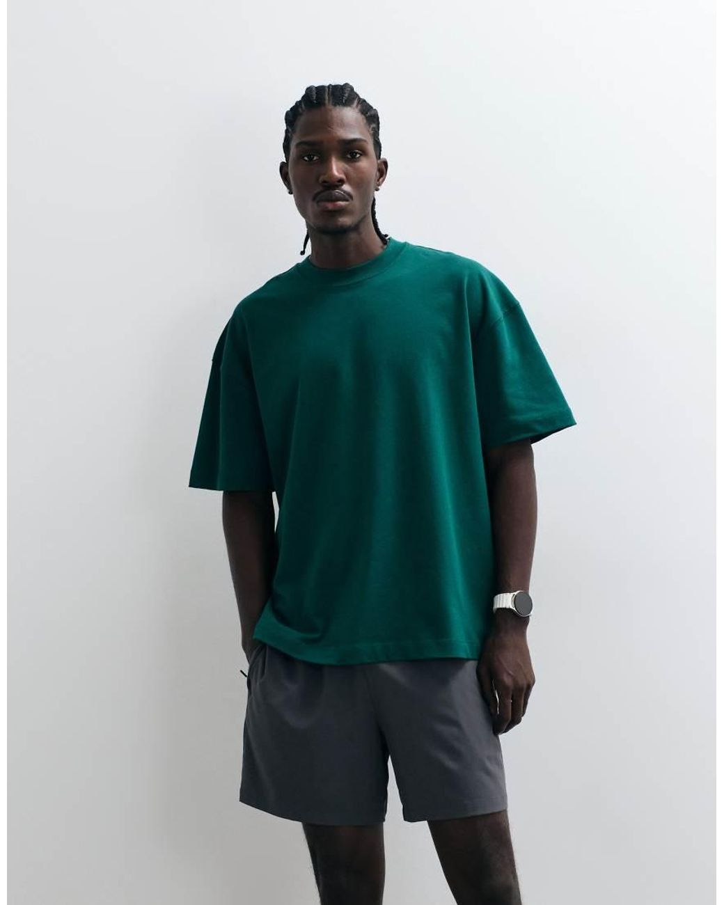 4505 Green Heavyweight Cotton Oversized T-shirt With Chest Print And Quick Dry Finish for men