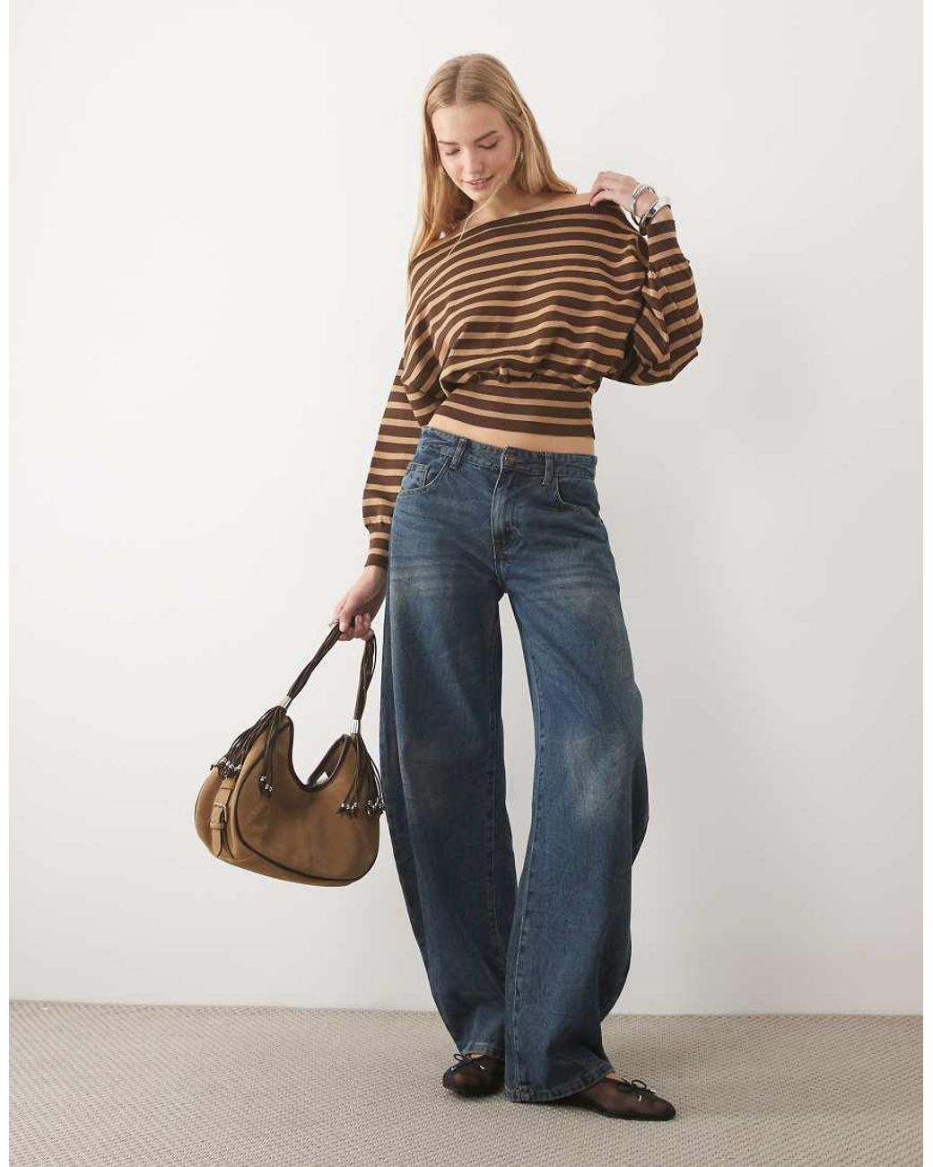 ASOS Blue Knitted Off Shoulder Jumper