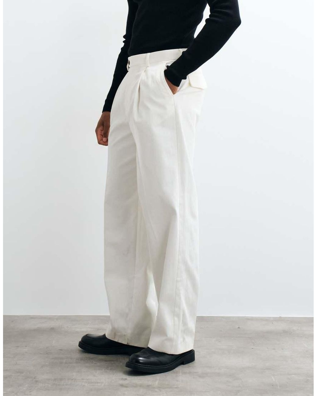 ASOS White 100% Cotton Heavyweight Tailored Wide Leg Pants for men