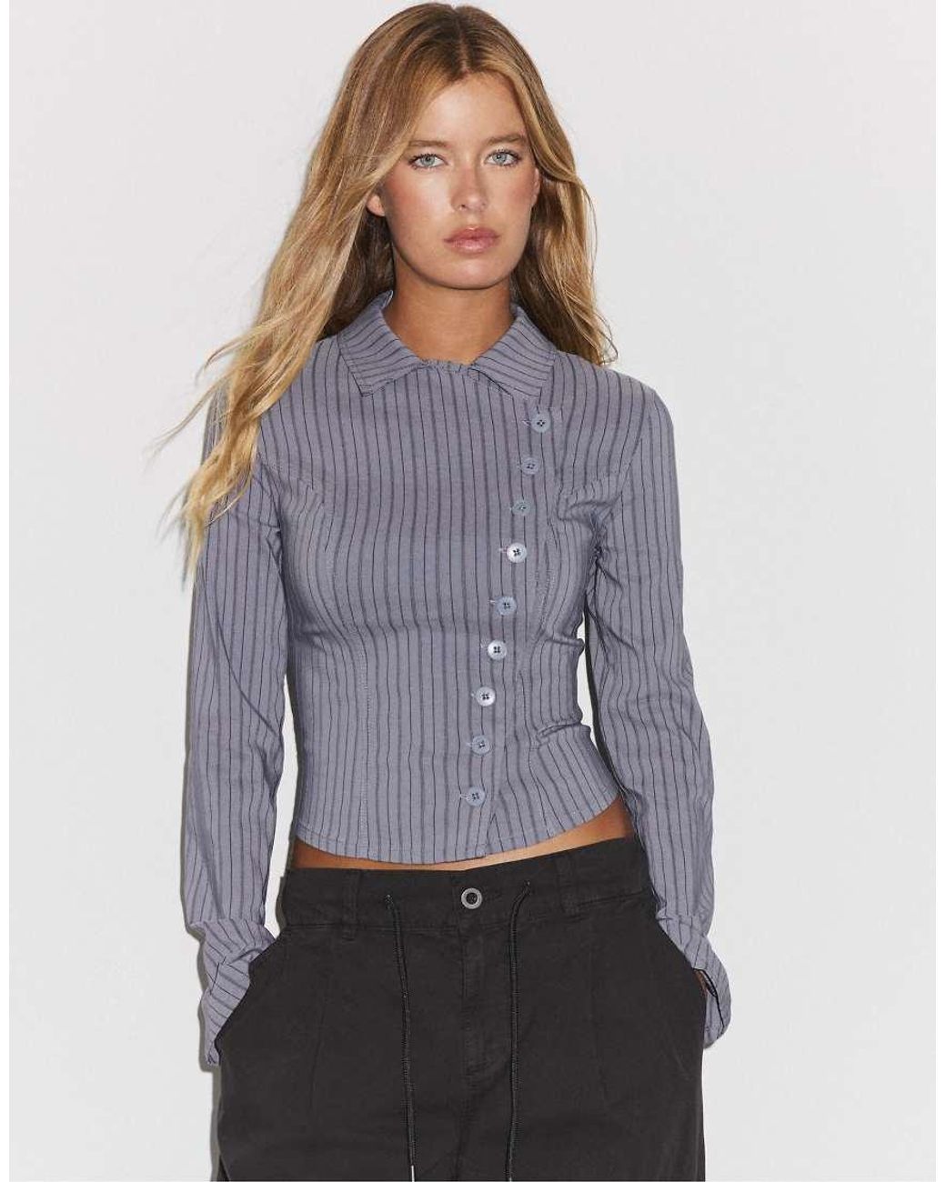 Stradivarius Gray Button-up Crossover Shirt