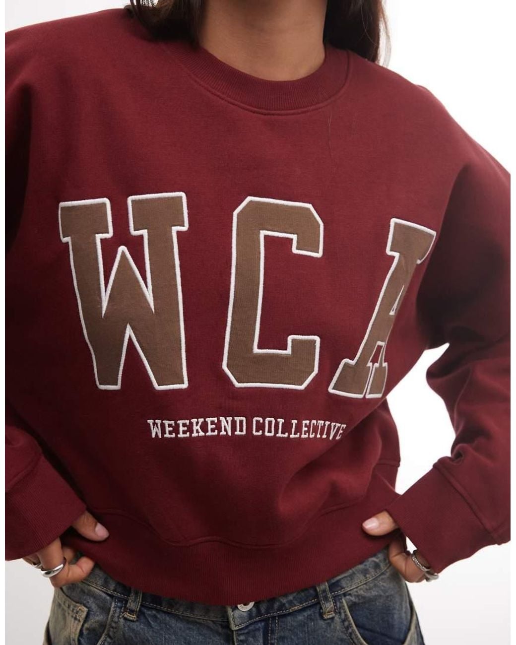 ASOS Red Weekend Collective Icon Batwing Sweatshirt With Varsity Graphic
