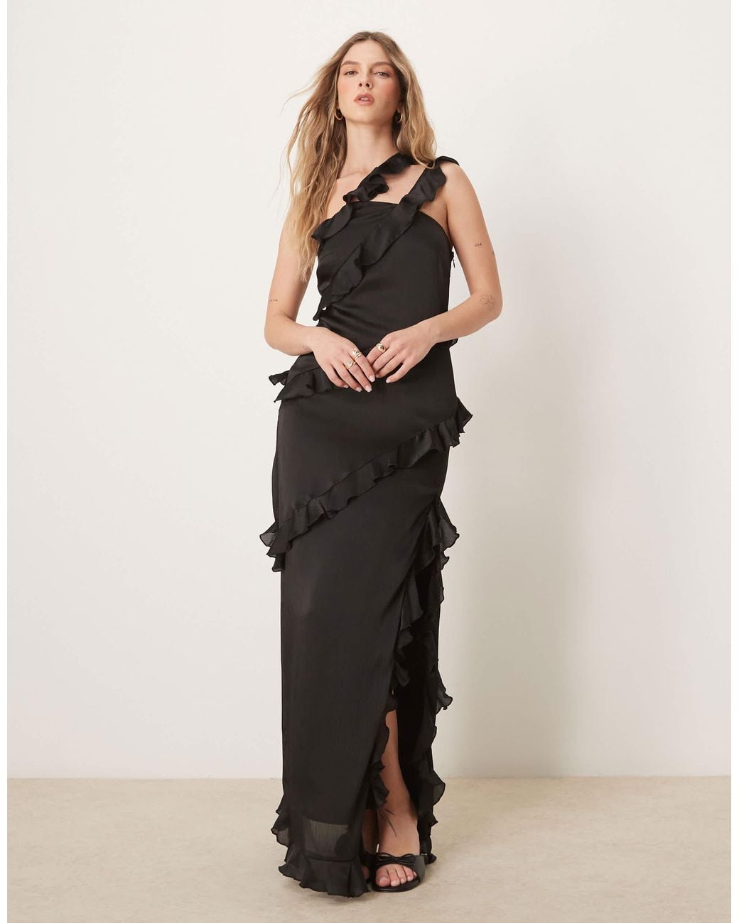 asymmetric ruffle maxi dress Asymmetrical Ruffle Maxi Dress