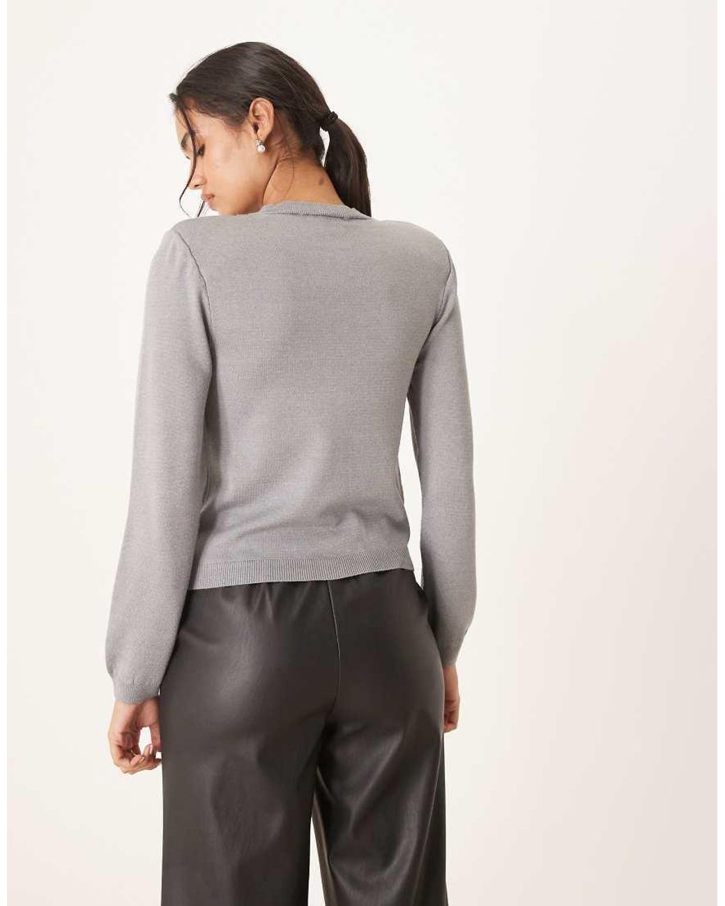 ASOS Gray Knitted Neat Fit Cardigan With Shoulder Pads
