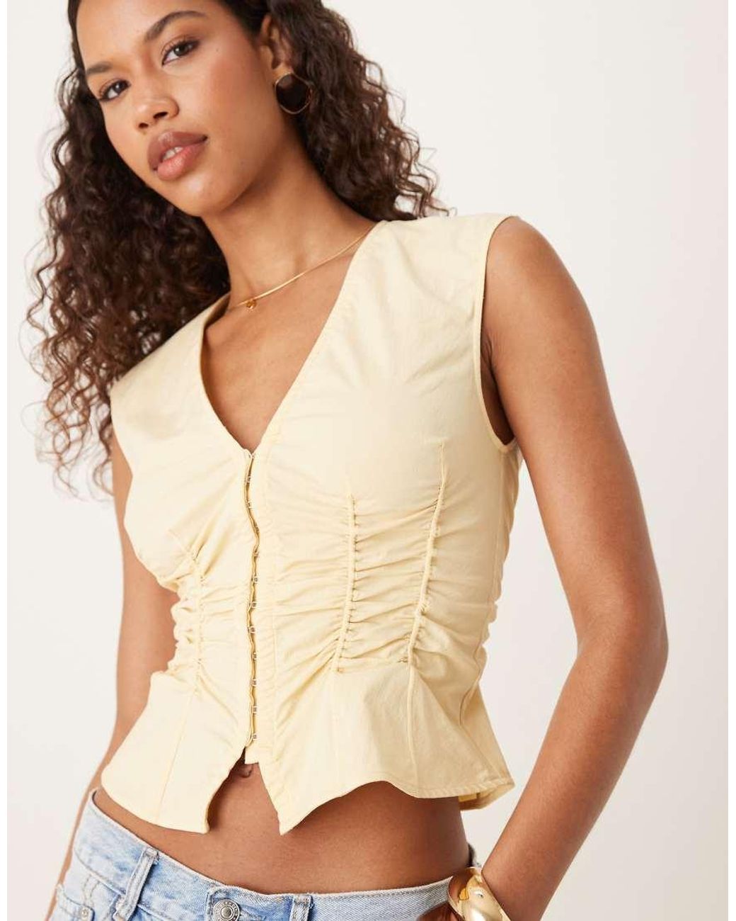Mango Gray Zip Through Ruched Sleeveless Blouse